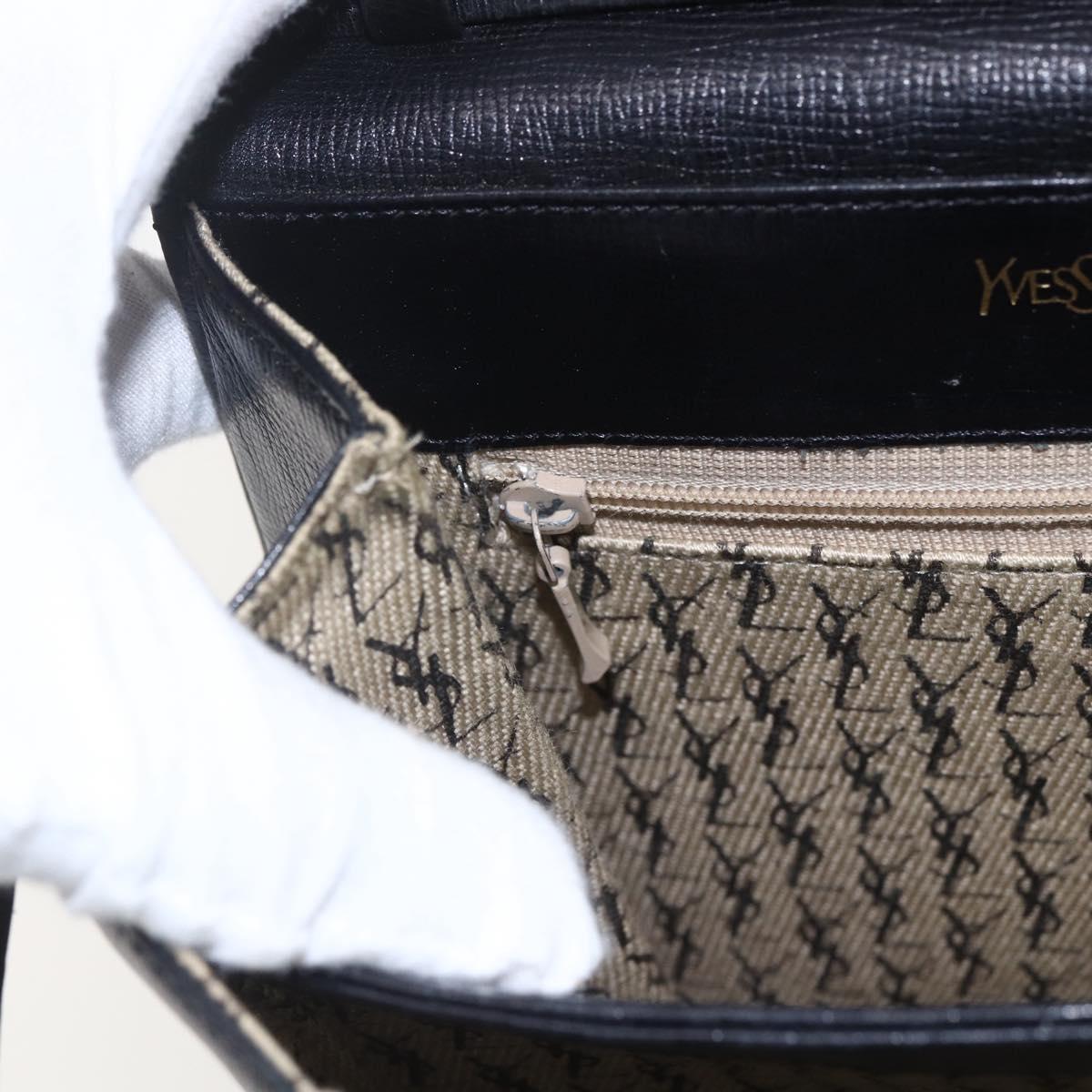 SAINT LAURENT Shoulder Bag Leather Gold Black Auth 166724