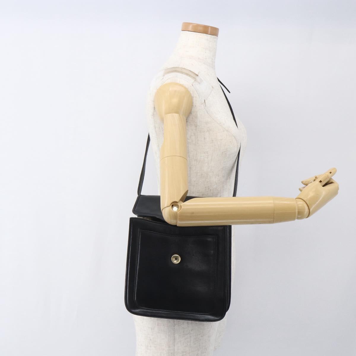 SAINT LAURENT Shoulder Bag Leather Gold Black Auth 166724