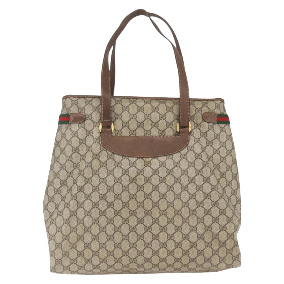 GUCCI GG Supreme Web Sherry Line Bag PVC Beige Gold Red 39 02 091 Auth 166726