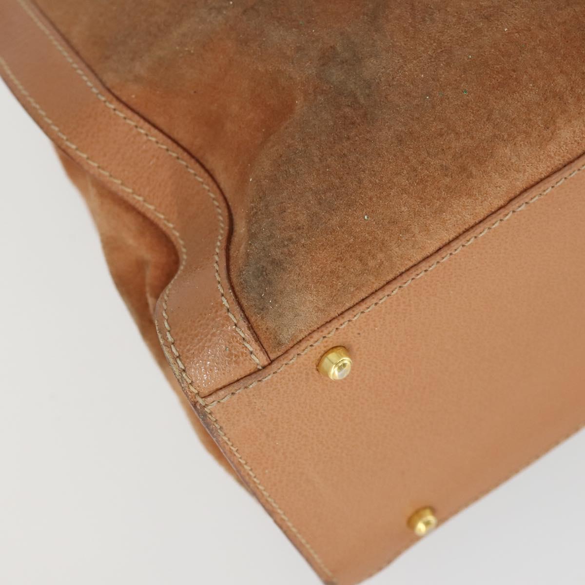 GUCCI Bamboo Hand Bag Suede Leather Brown Gold Auth 166728