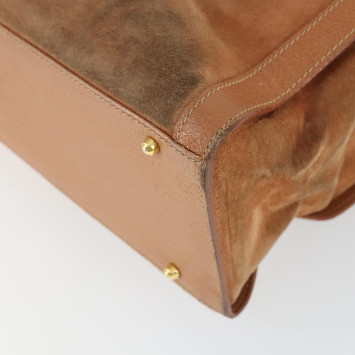 GUCCI Bamboo Hand Bag Suede Leather Brown Gold Auth 166728