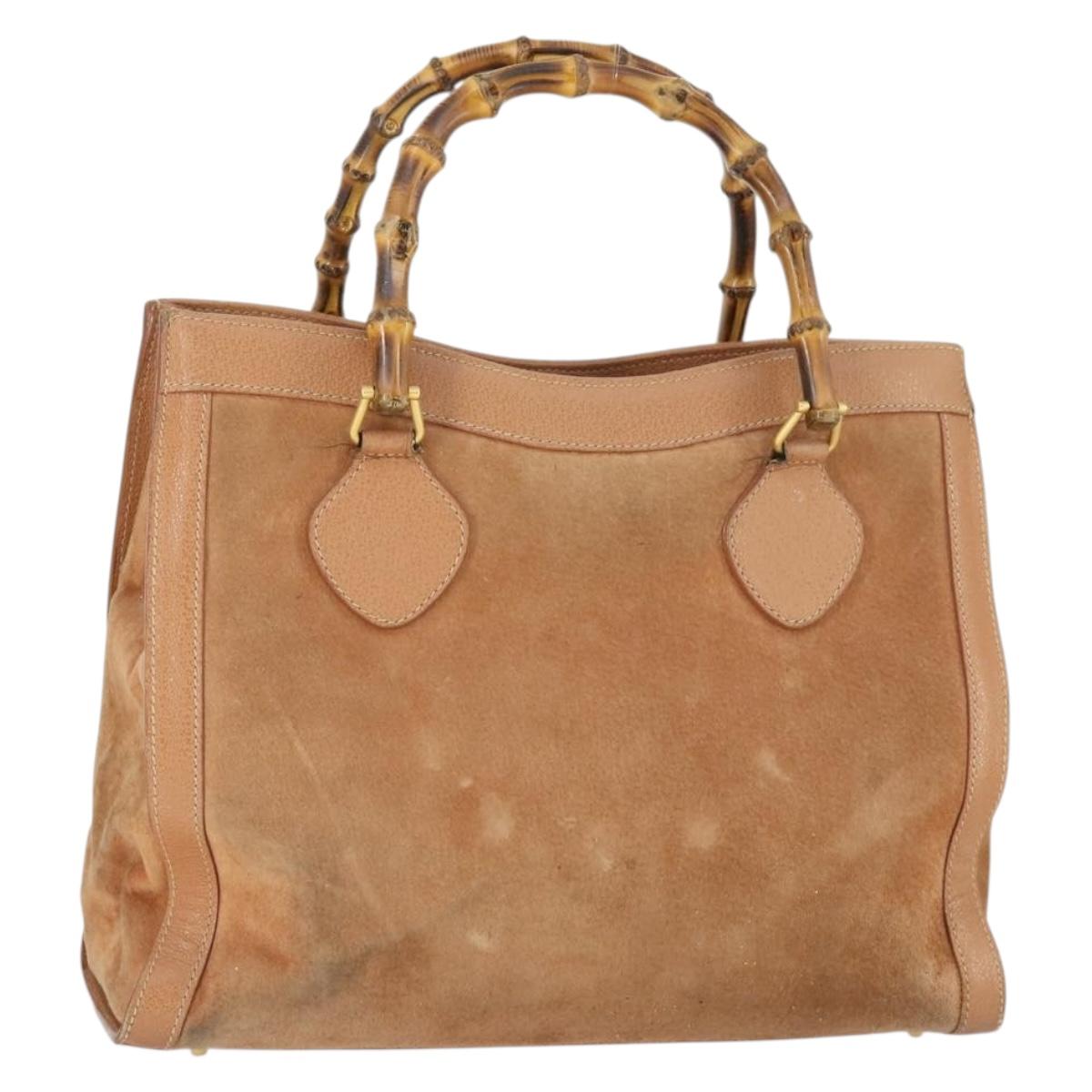 GUCCI Bamboo Hand Bag Suede Leather Brown Gold Auth 166728