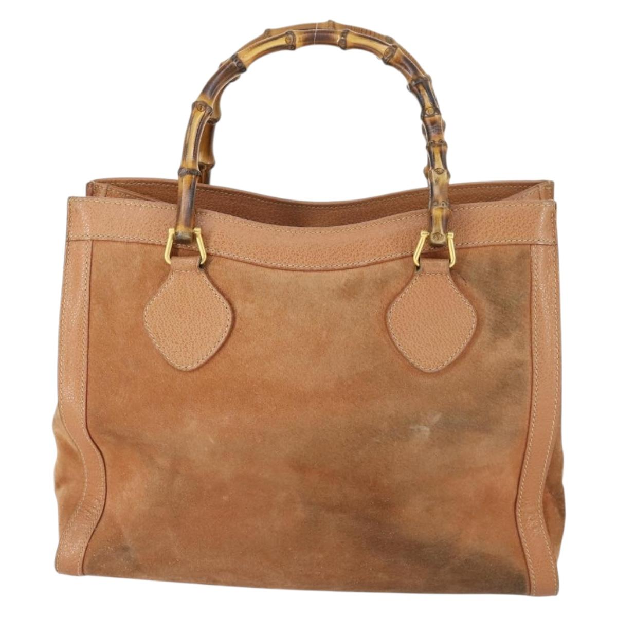 GUCCI Bamboo Hand Bag Suede Leather Brown Gold Auth 166728