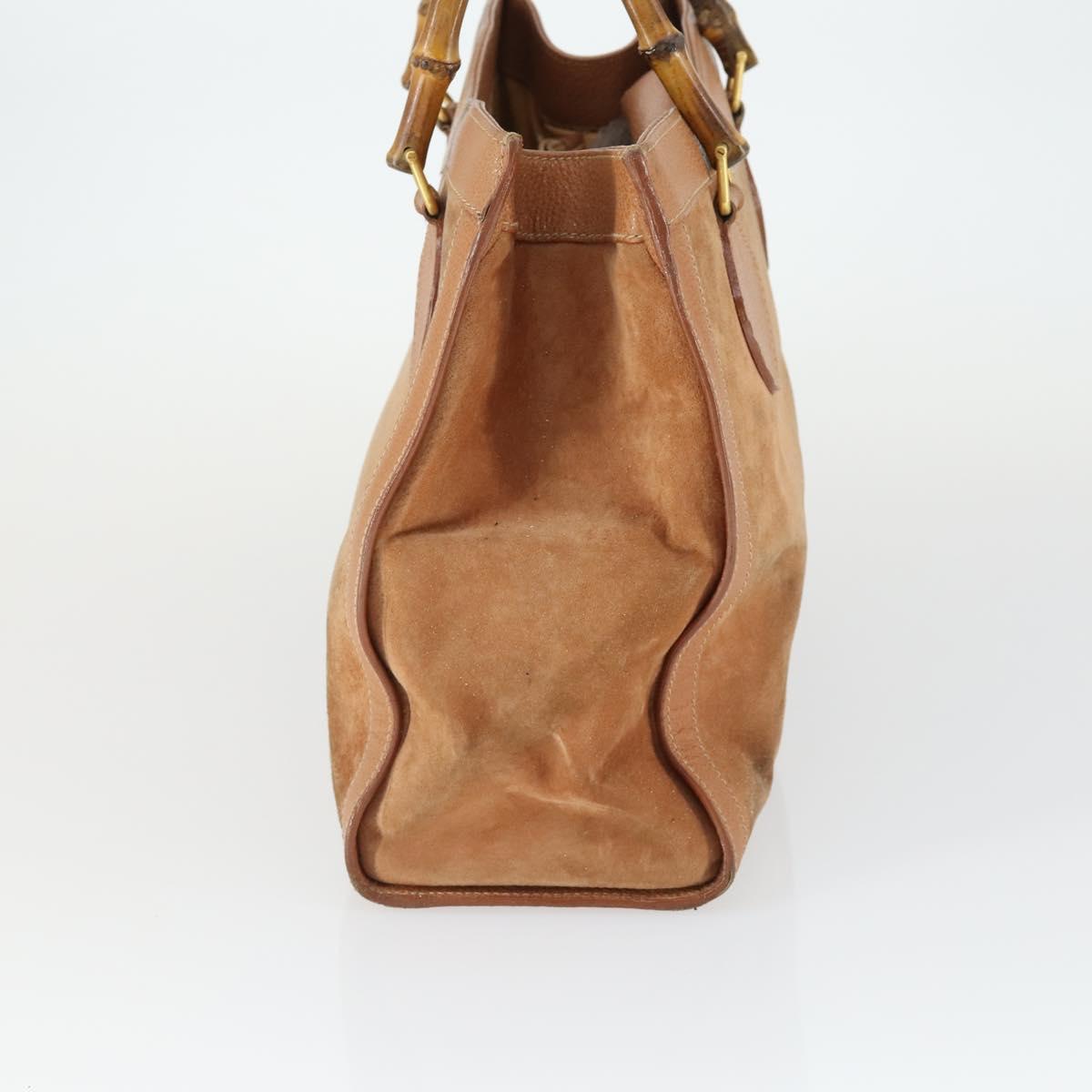 GUCCI Bamboo Hand Bag Suede Leather Brown Gold Auth 166728