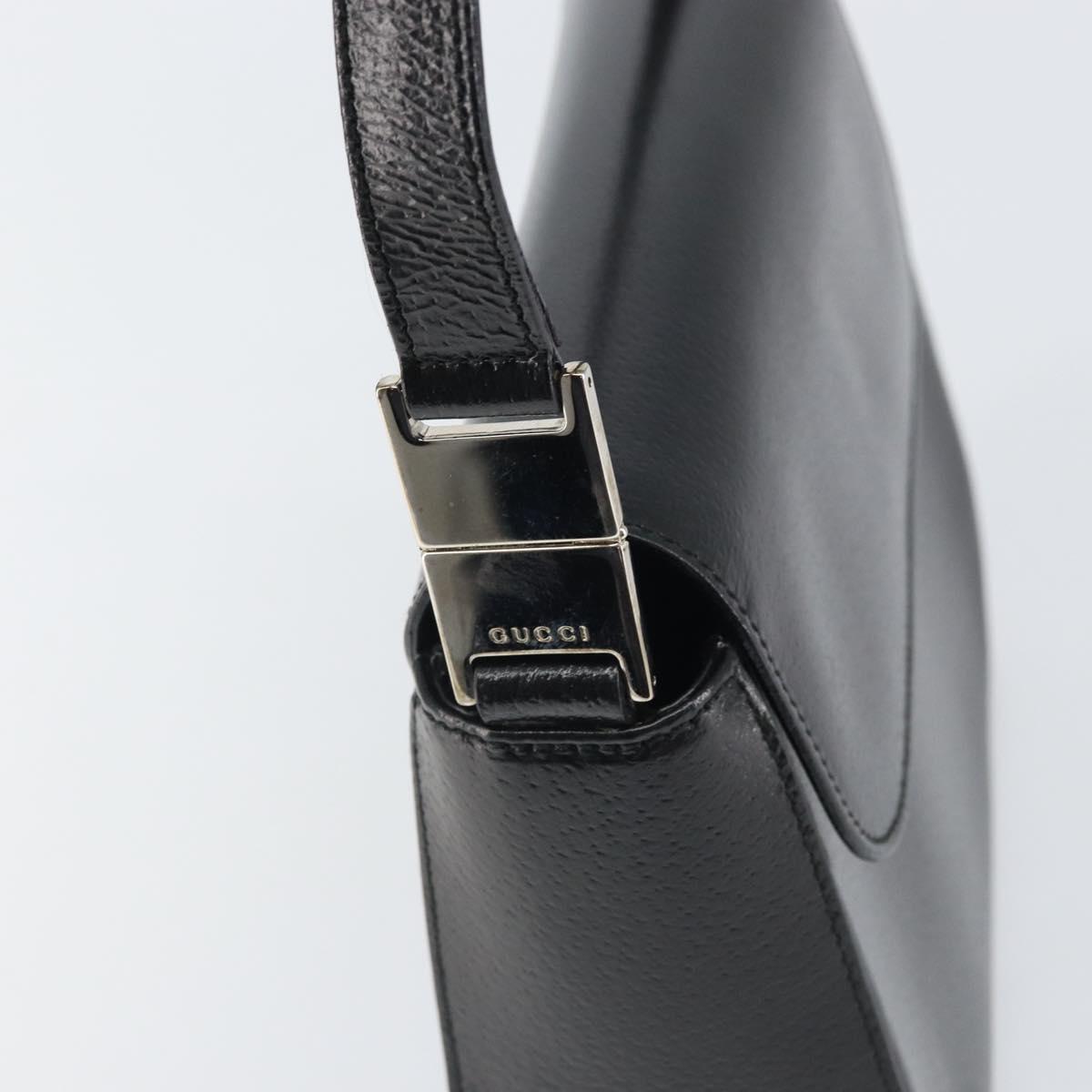 GUCCI Shoulder Bag Leather Black Silver Auth 166730