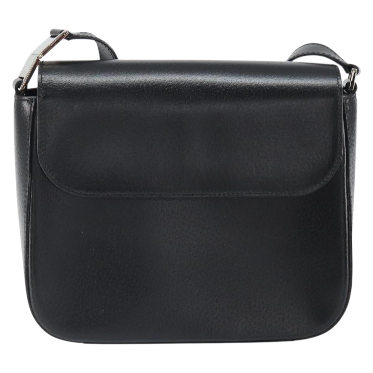 GUCCI Shoulder Bag Leather Black Silver Auth 166730