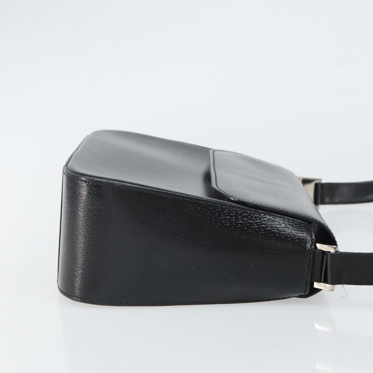 GUCCI Shoulder Bag Leather Black Silver Auth 166730