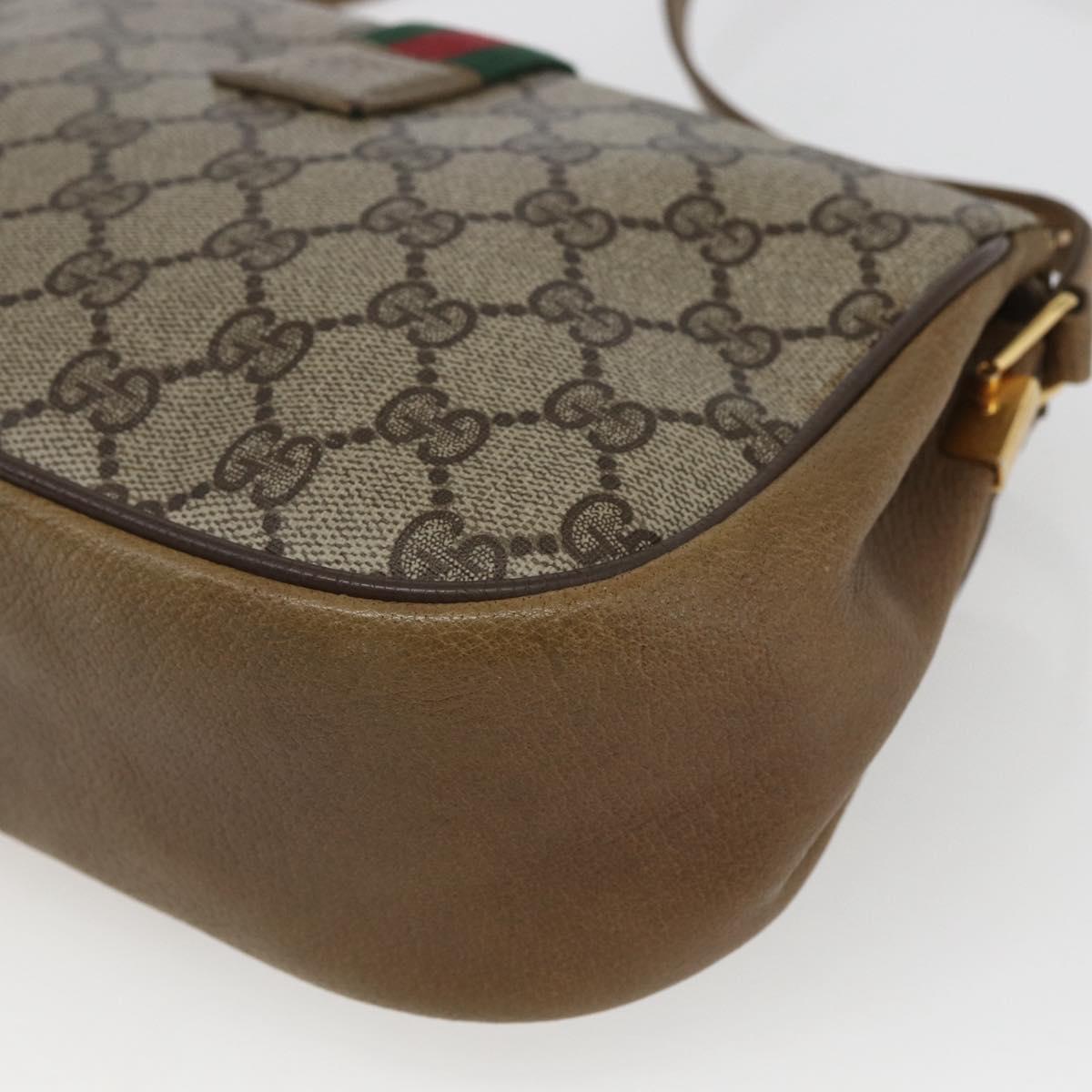 GUCCI GG Supreme Web Sherry Line Bag PVC Beige Gold 116 02 02 Auth 166731