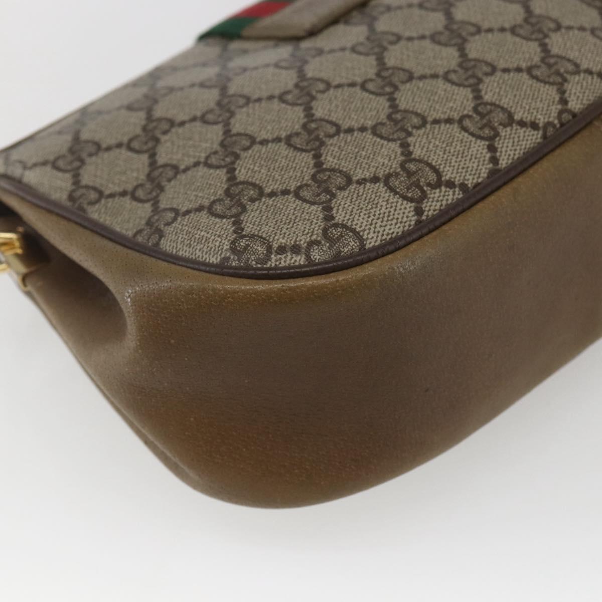 GUCCI GG Supreme Web Sherry Line Bag PVC Beige Gold 116 02 02 Auth 166731