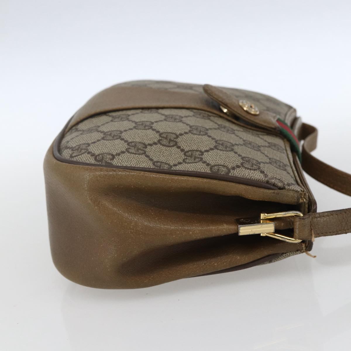 GUCCI GG Supreme Web Sherry Line Bag PVC Beige Gold 116 02 02 Auth 166731