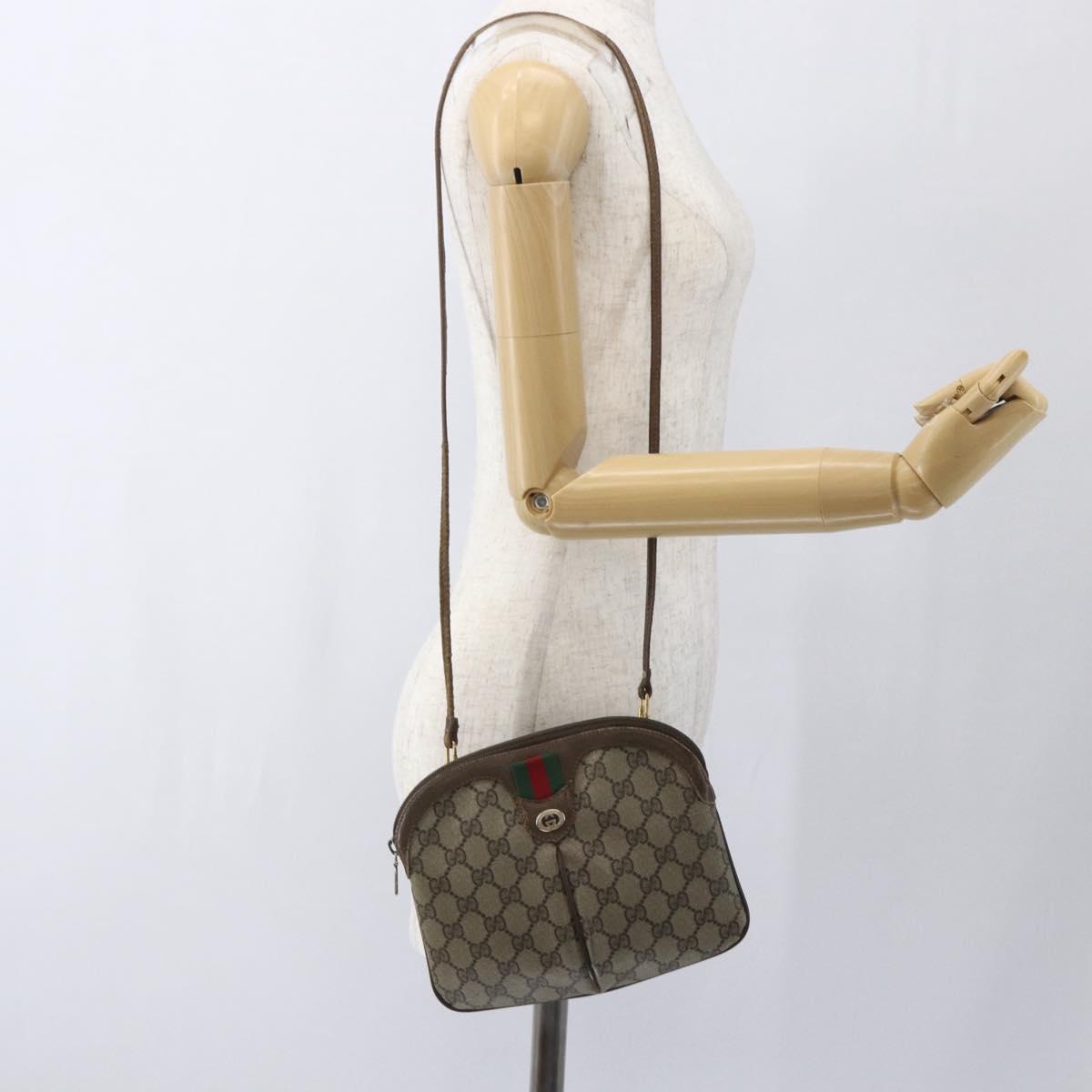 GUCCI GG Supreme Web Sherry Line Bag PVC Beige Gold 904 02 047 Auth 166732
