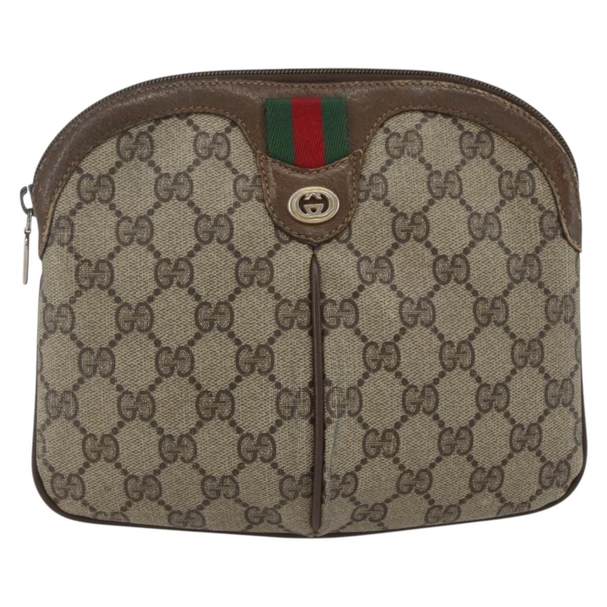 GUCCI GG Supreme Web Sherry Line Bag PVC Beige Gold 904 02 047 Auth 166732