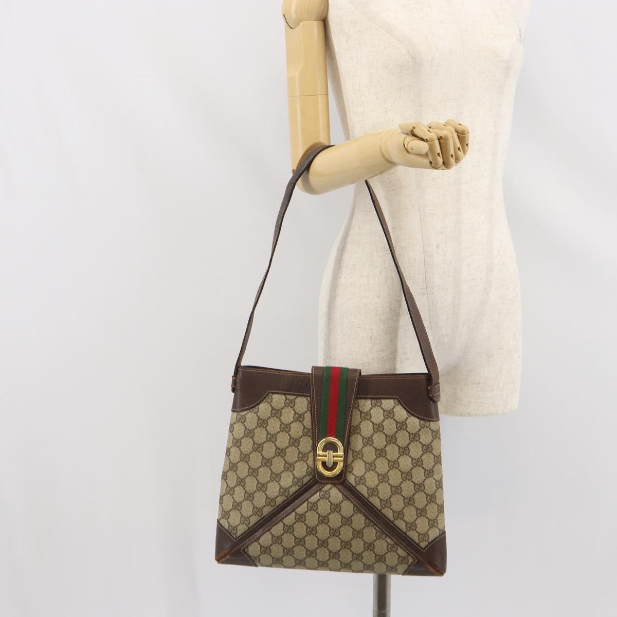 GUCCI GG Supreme Web Sherry Line Shoulder Bag PVC Beige Gold 201446 Auth 166734