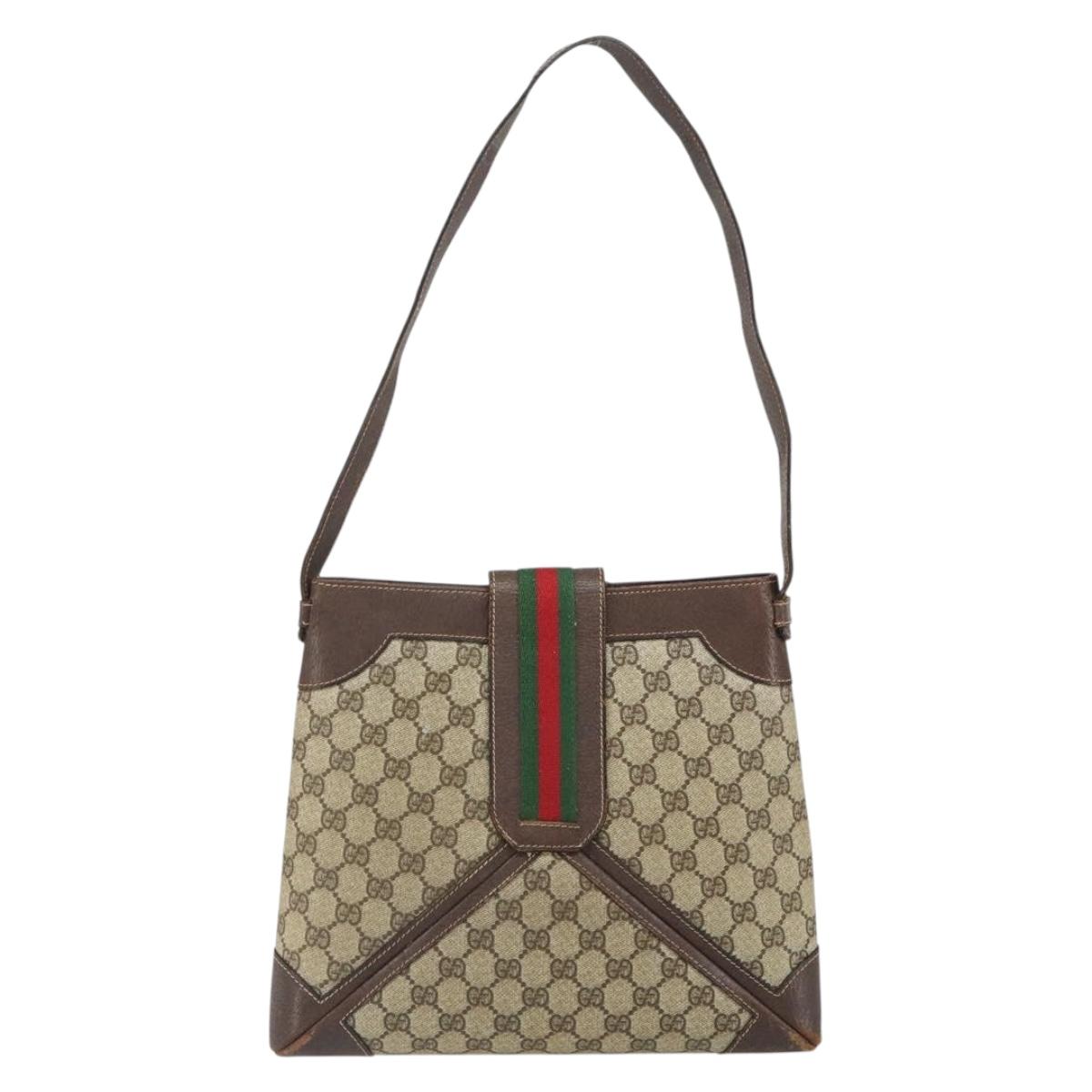GUCCI GG Supreme Web Sherry Line Shoulder Bag PVC Beige Gold 201446 Auth 166734
