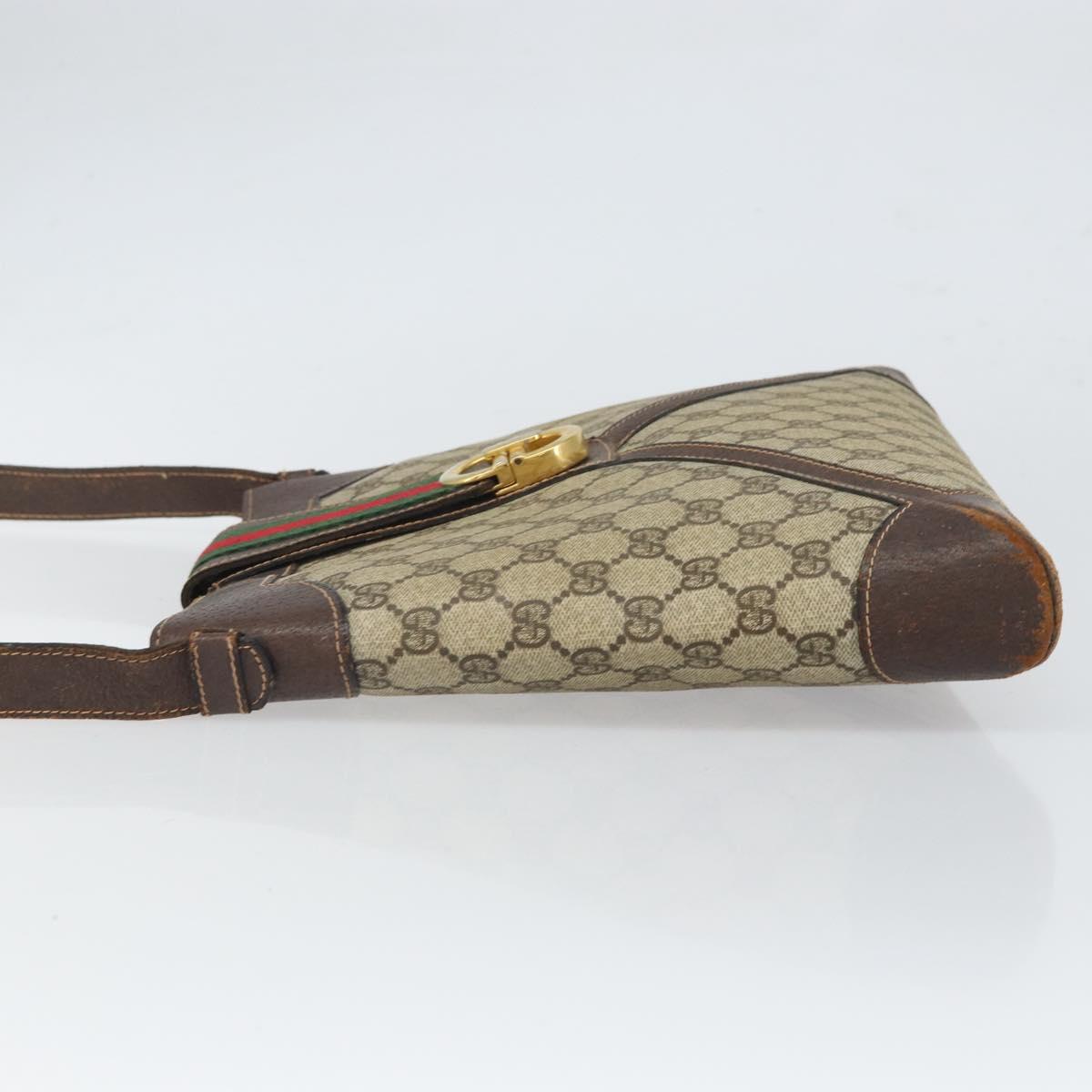 GUCCI GG Supreme Web Sherry Line Shoulder Bag PVC Beige Gold 201446 Auth 166734