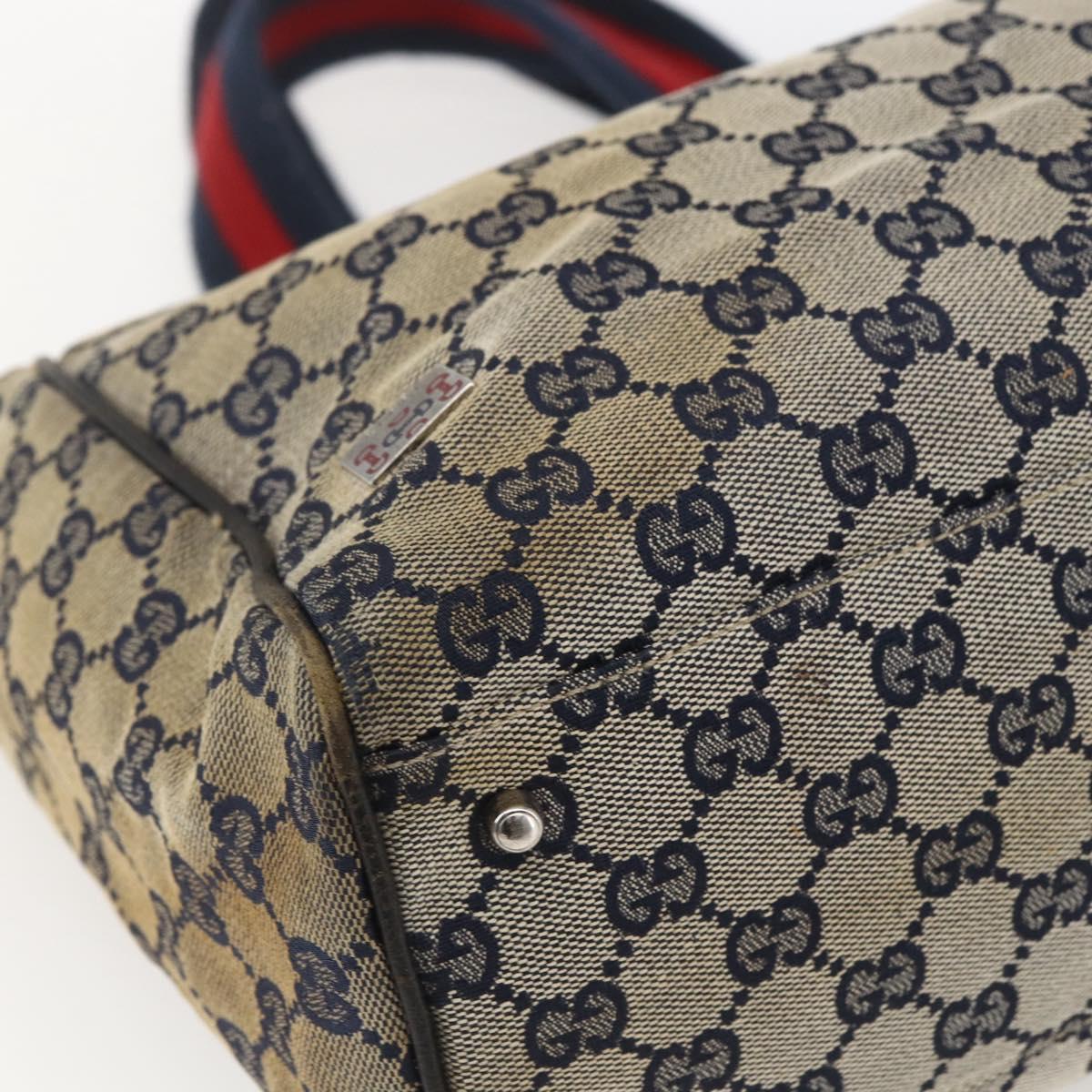 GUCCI GG Canvas Sherry Line Tote Bag Navy Red 145758 Auth 166735