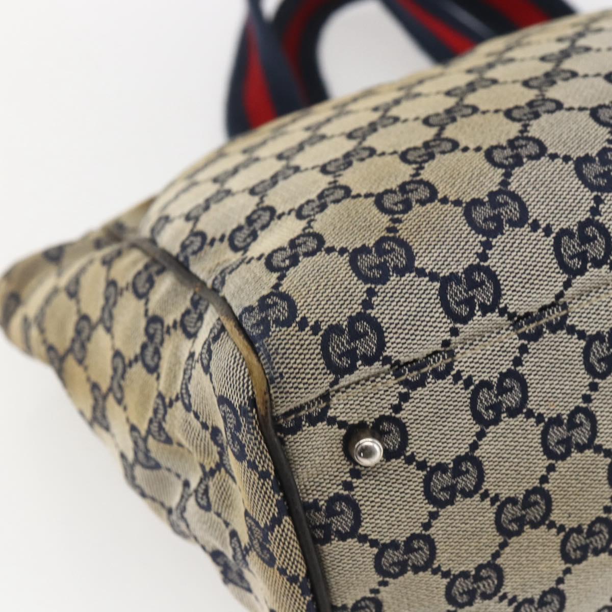GUCCI GG Canvas Sherry Line Tote Bag Navy Red 145758 Auth 166735