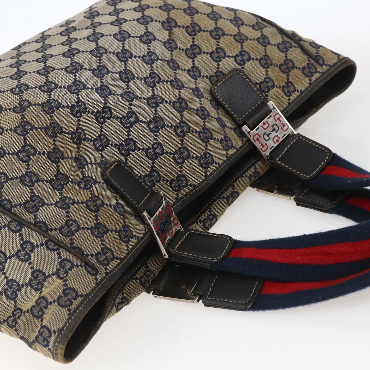 GUCCI GG Canvas Sherry Line Tote Bag Navy Red 145758 Auth 166735