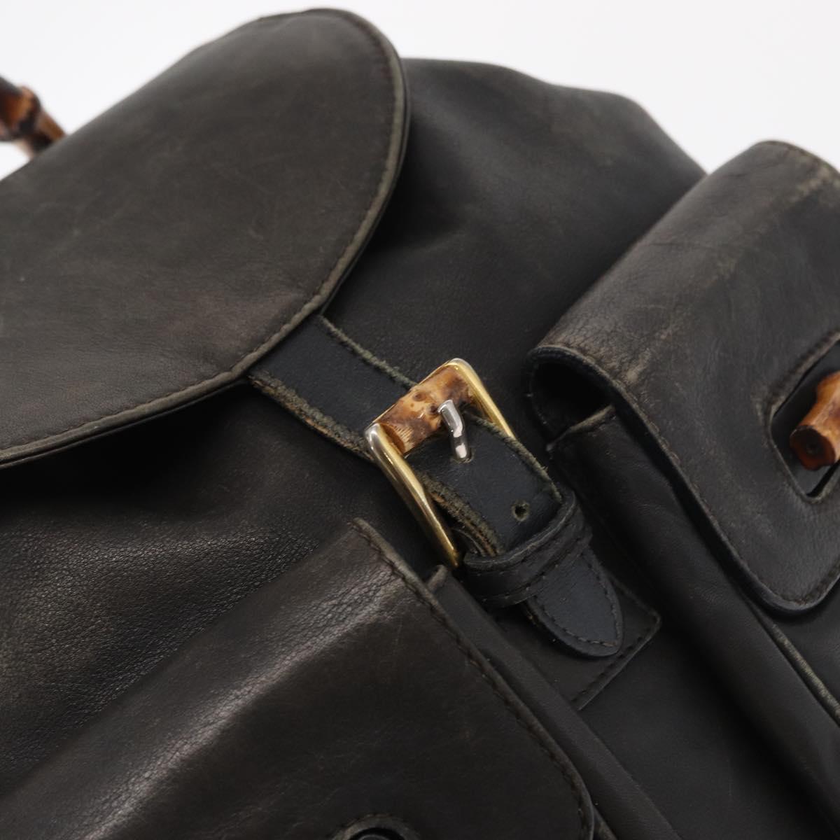 GUCCI Bamboo Backpack Leather Black Gold 003 2058 0016 Auth 166739