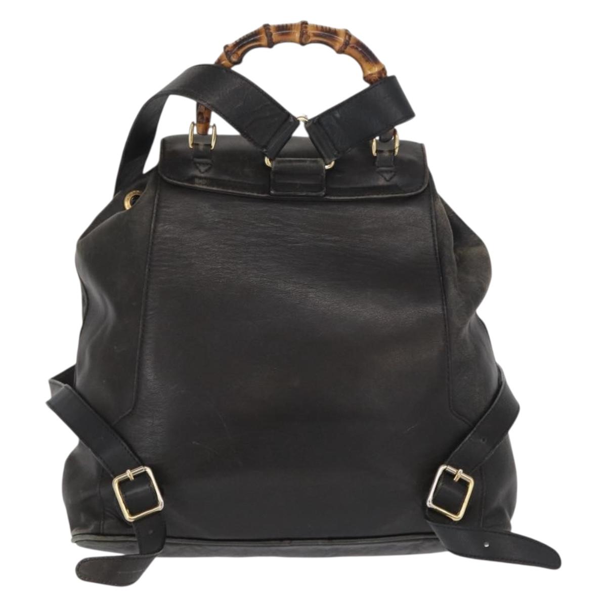 GUCCI Bamboo Backpack Leather Black Gold 003 2058 0016 Auth 166739