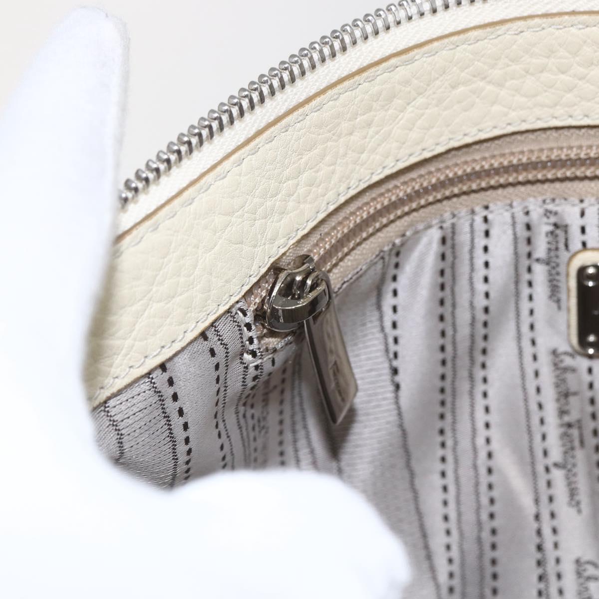 Salvatore Ferragamo Gancini Shoulder Bag Leather Silver White Auth 166742