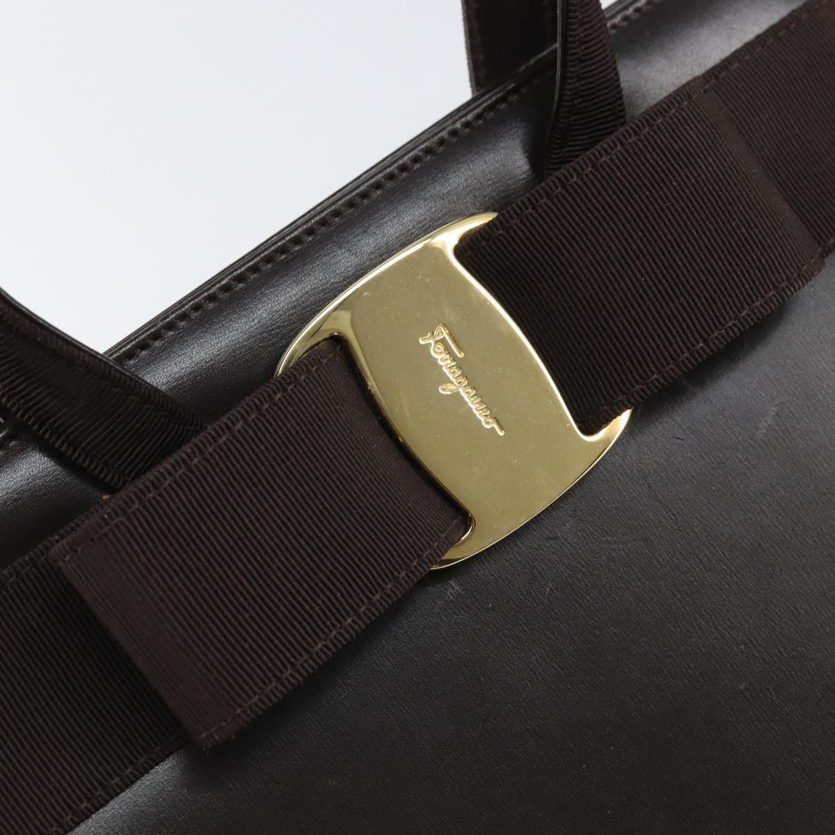 Salvatore Ferragamo Vala Hand Bag Leather Brown Gold Auth 166743