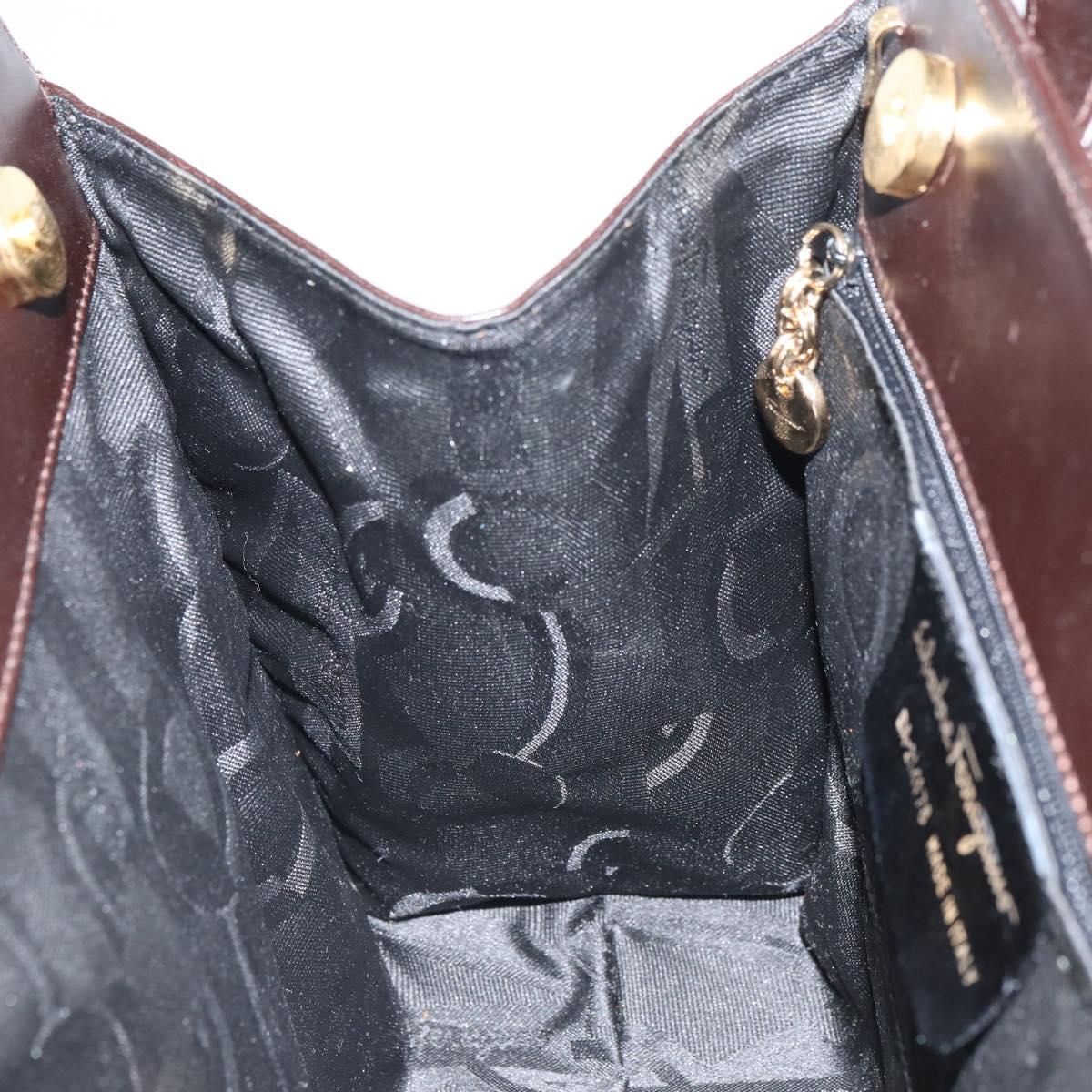 Salvatore Ferragamo Vala Hand Bag Leather Brown Gold Auth 166743