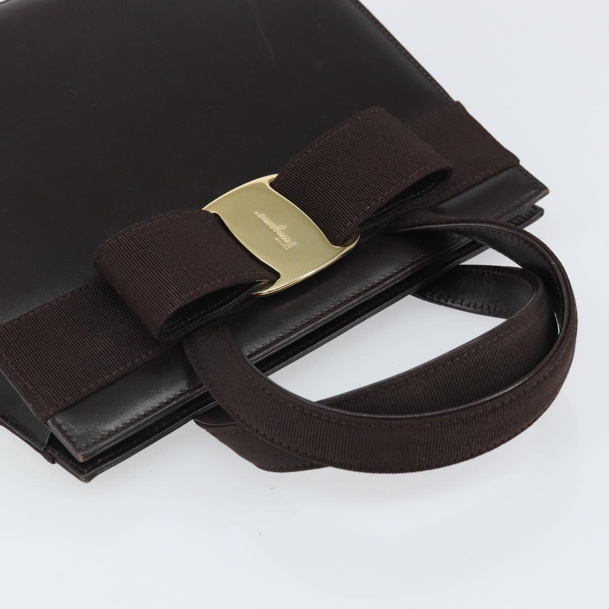 Salvatore Ferragamo Vala Hand Bag Leather Brown Gold Auth 166743
