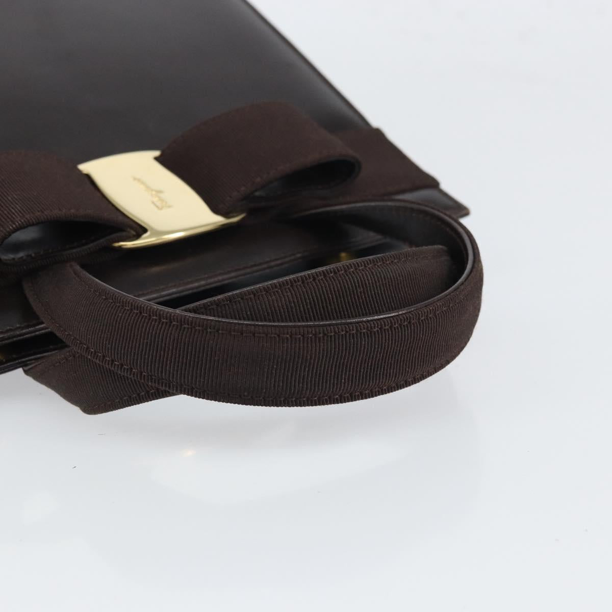Salvatore Ferragamo Vala Hand Bag Leather Brown Gold Auth 166743
