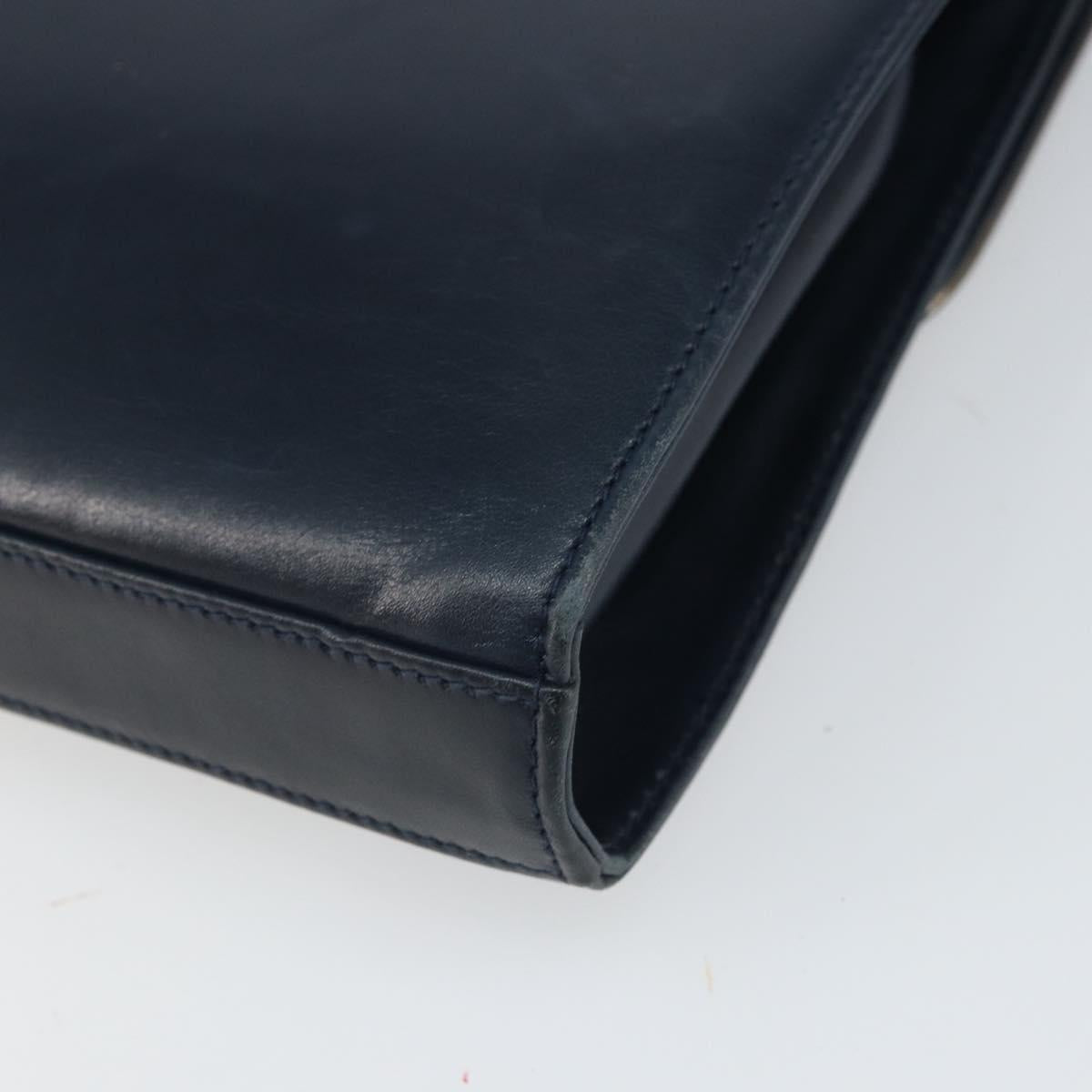 Salvatore Ferragamo Shoulder Bag Leather Navy Gold Auth 166744