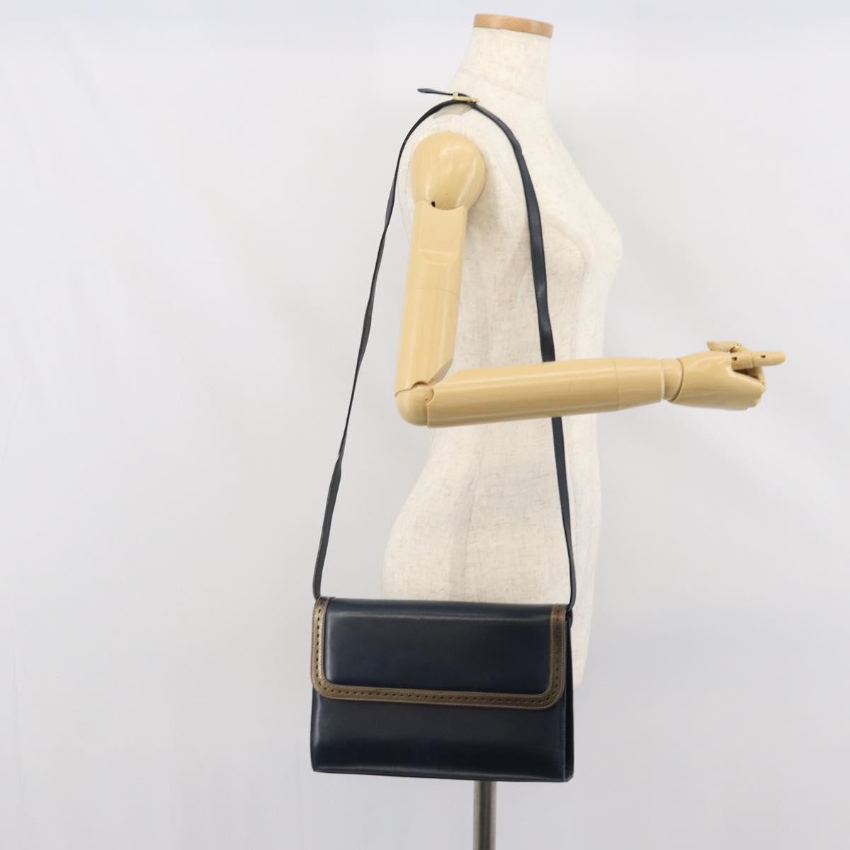 Salvatore Ferragamo Shoulder Bag Leather Navy Gold Auth 166744