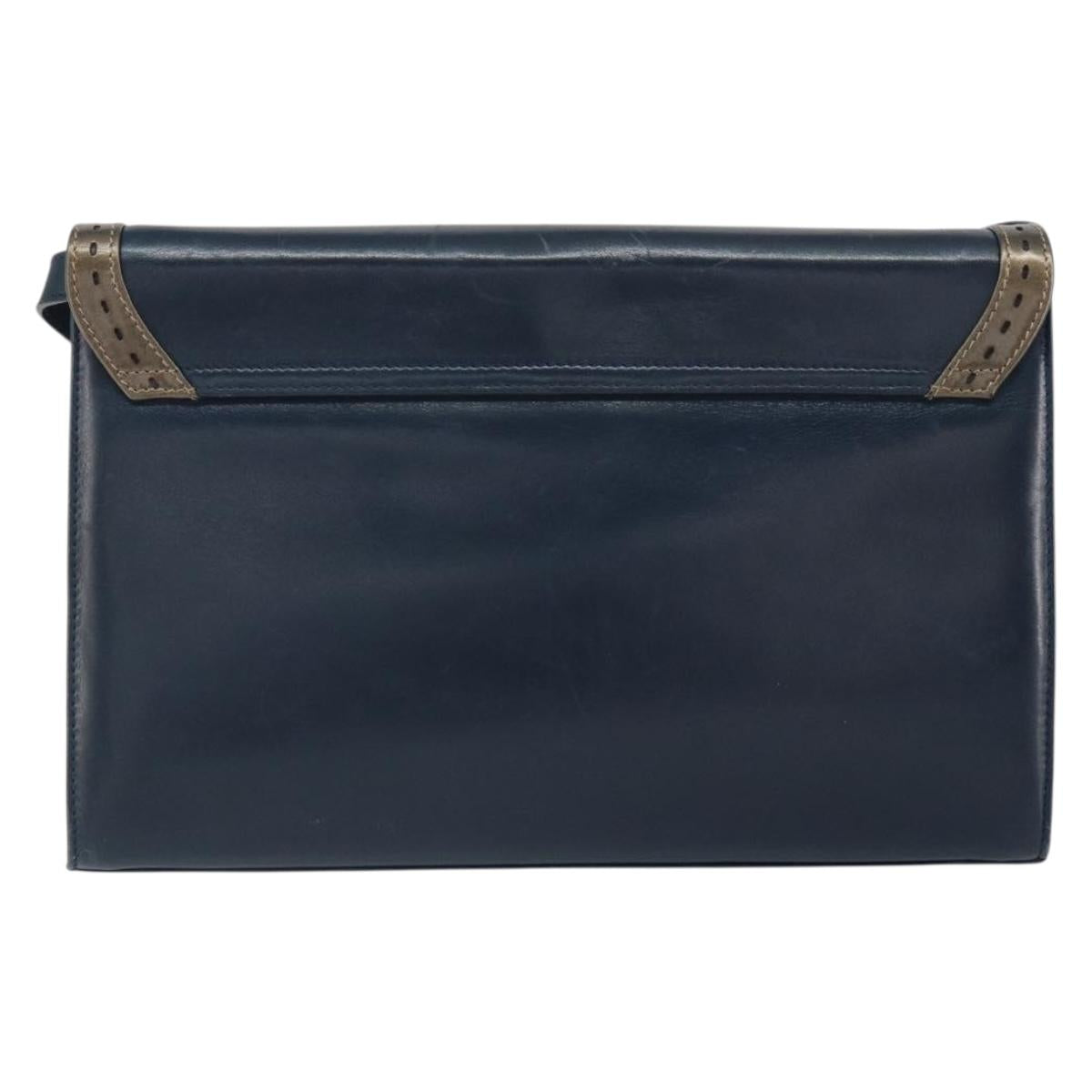 Salvatore Ferragamo Shoulder Bag Leather Navy Gold Auth 166744