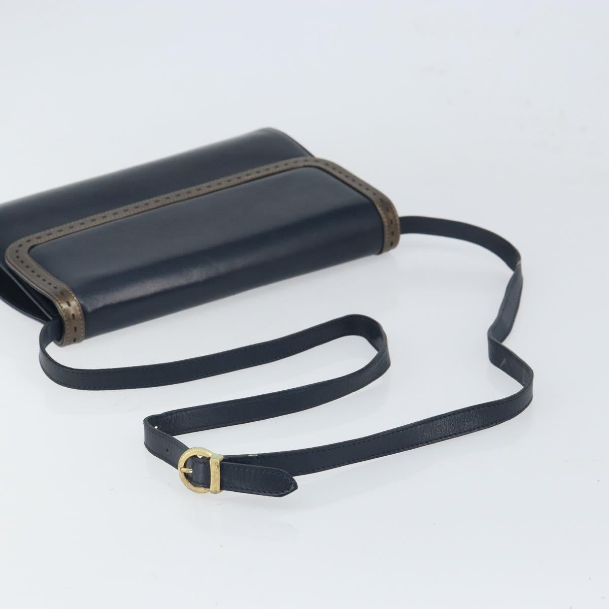 Salvatore Ferragamo Shoulder Bag Leather Navy Gold Auth 166744