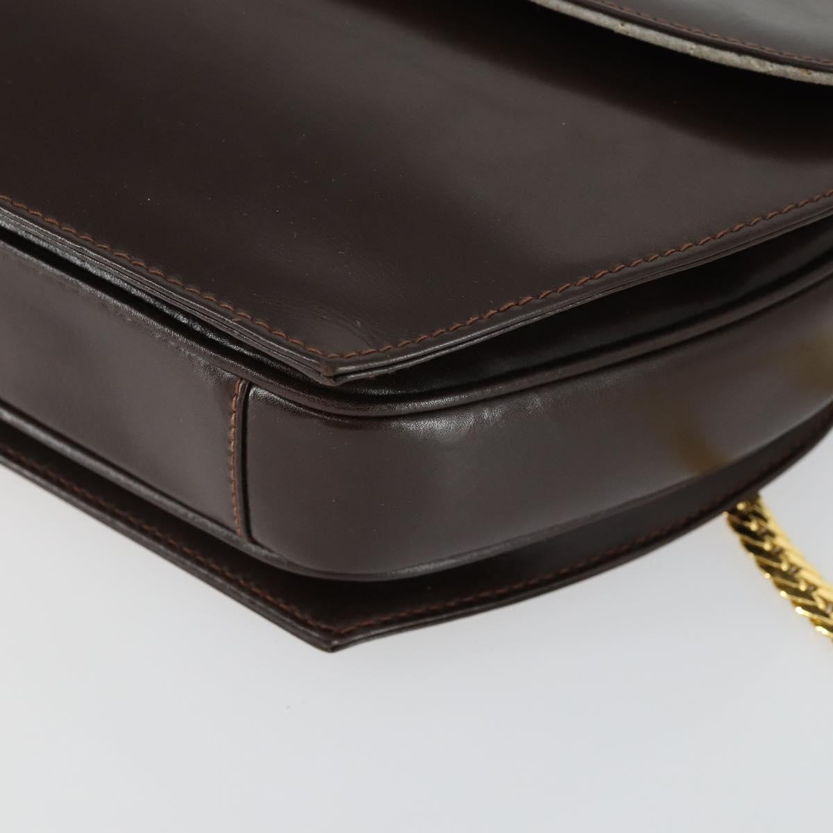 GUCCI Chain Shoulder Bag Leather Brown Gold Auth 166746