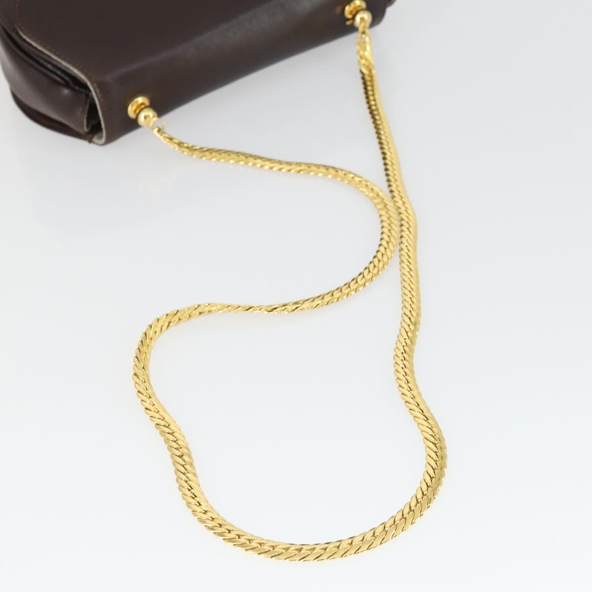 GUCCI Chain Shoulder Bag Leather Brown Gold Auth 166746