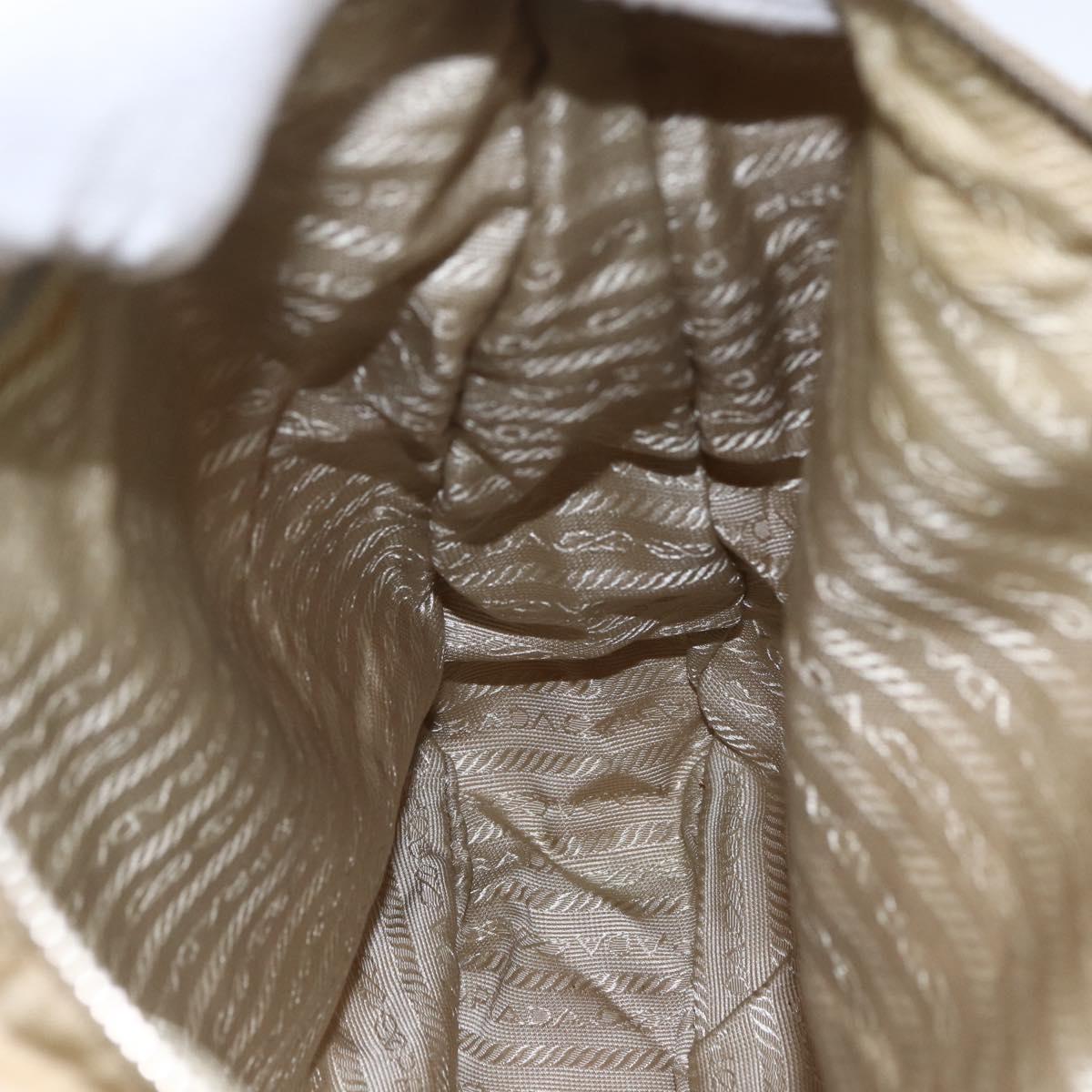 PRADA Tote Bag Nylon Beige Silver Auth 166751