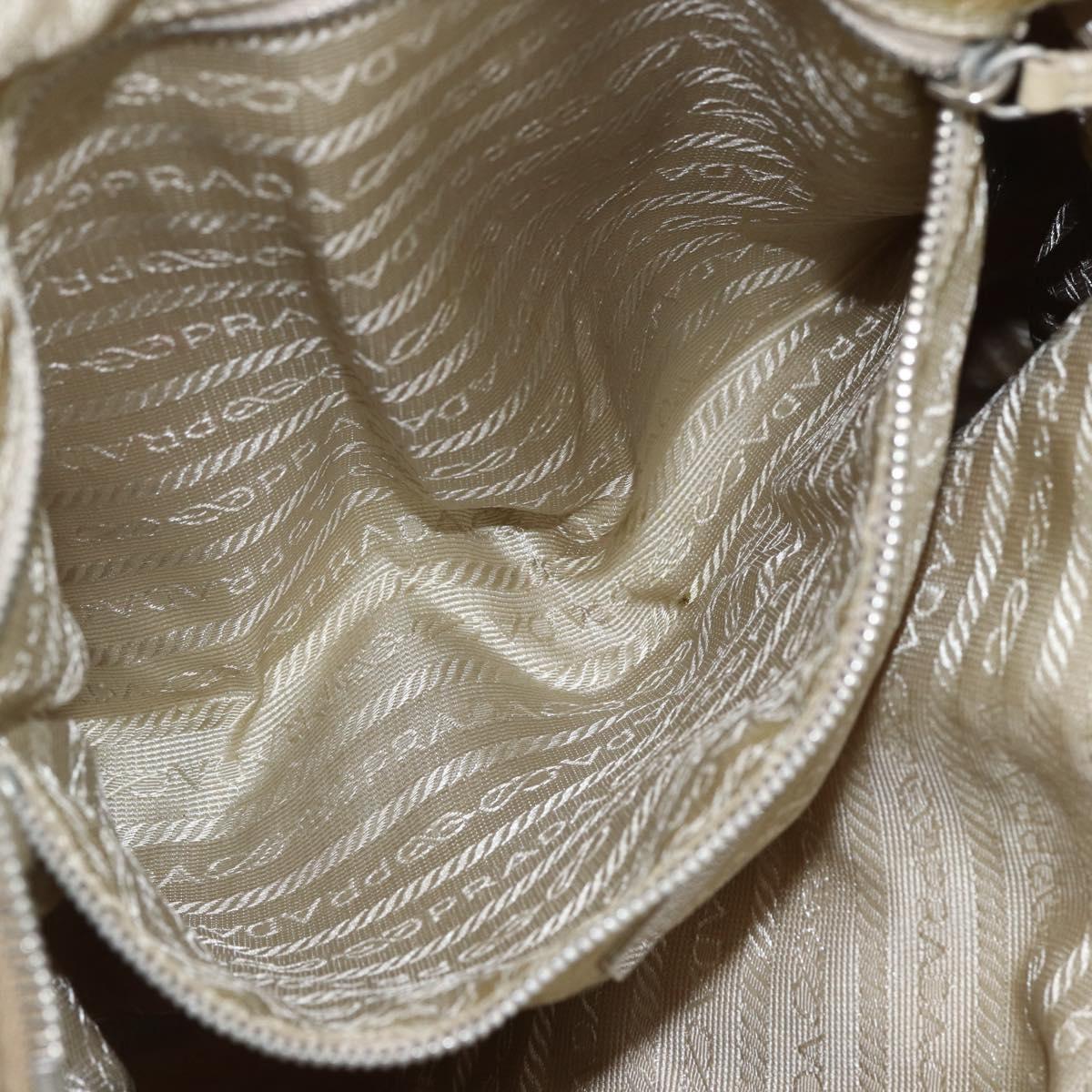 PRADA Tote Bag Nylon Beige Silver Auth 166751