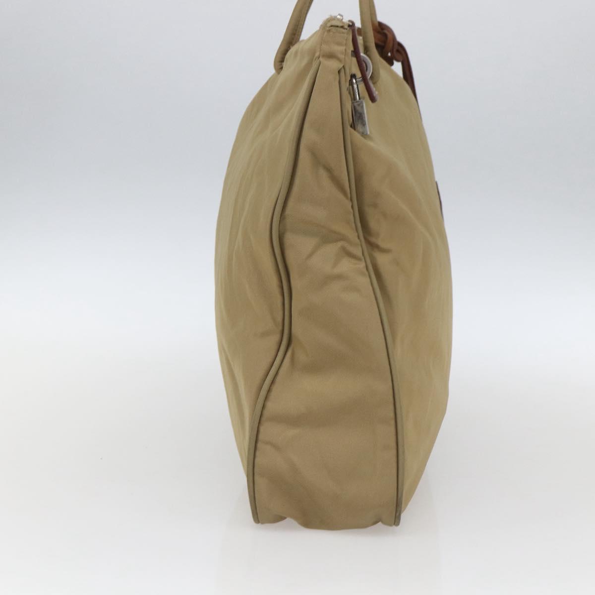 PRADA Tote Bag Nylon Beige Silver Auth 166751