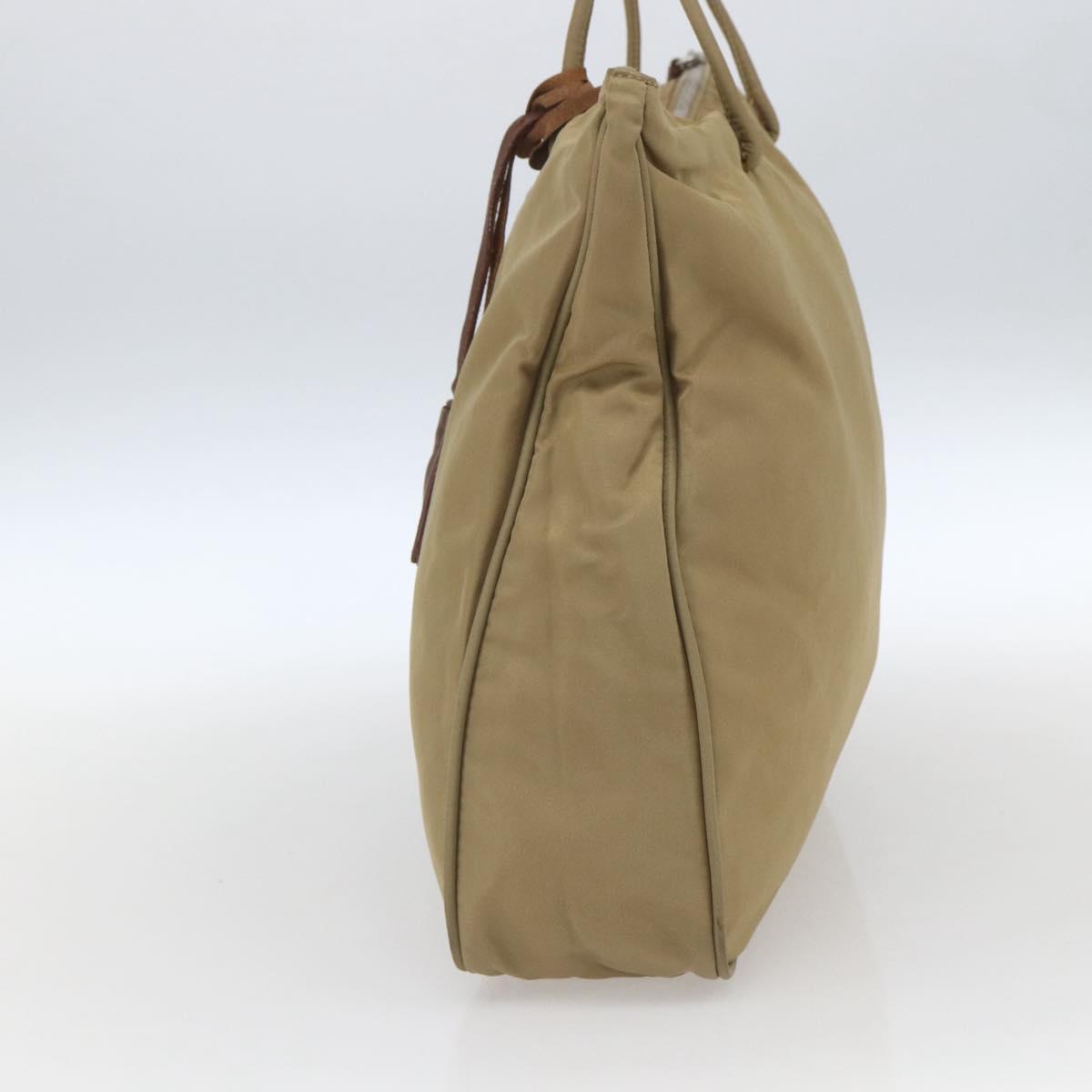 PRADA Tote Bag Nylon Beige Silver Auth 166751