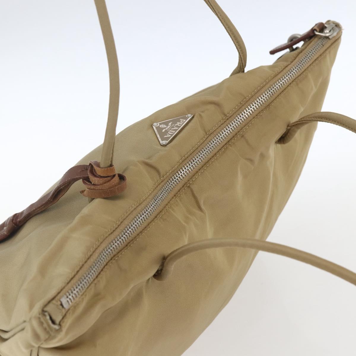PRADA Tote Bag Nylon Beige Silver Auth 166751