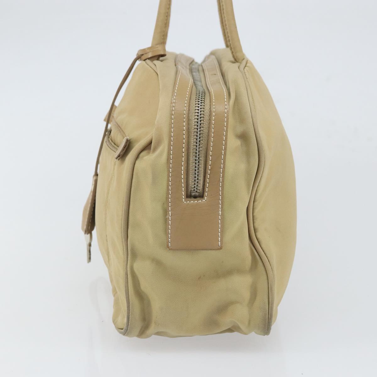 PRADA Hand Bag Nylon Beige Silver Auth 166752