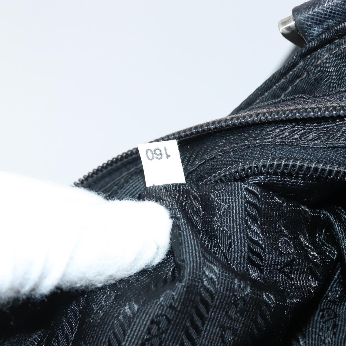 PRADA Shoulder Bag Nylon Black Silver Auth 166754