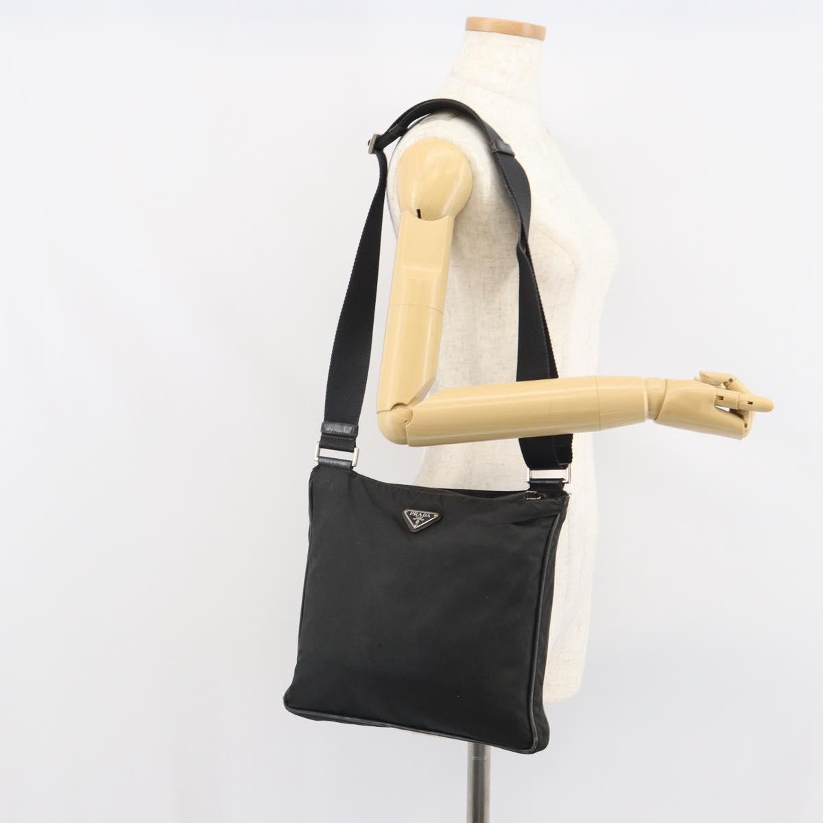 PRADA Shoulder Bag Nylon Black Silver Auth 166754