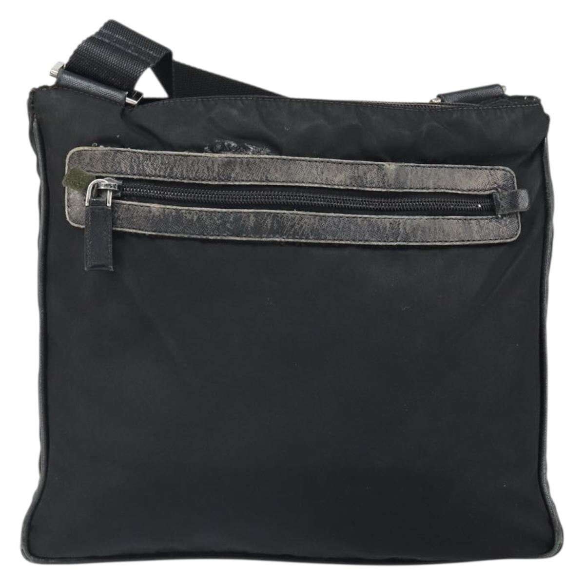 PRADA Shoulder Bag Nylon Black Silver Auth 166754