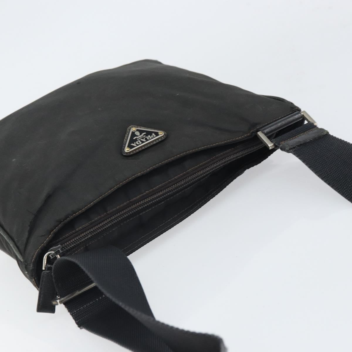 PRADA Shoulder Bag Nylon Black Silver Auth 166754