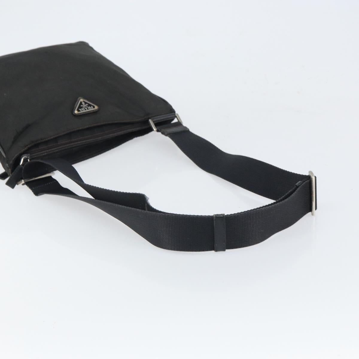 PRADA Shoulder Bag Nylon Black Silver Auth 166754