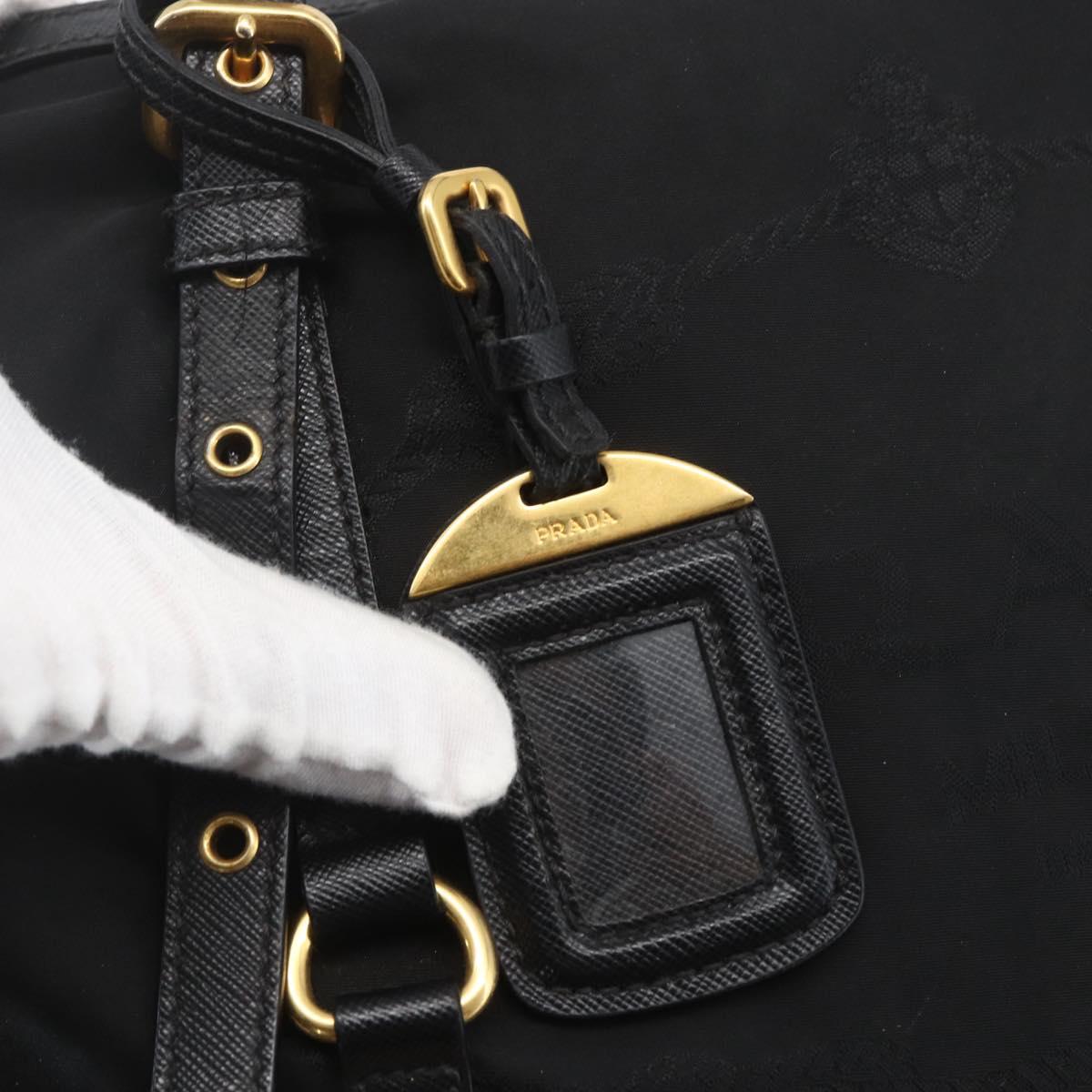 PRADA Tote Bag Nylon Black Gold Auth 166756