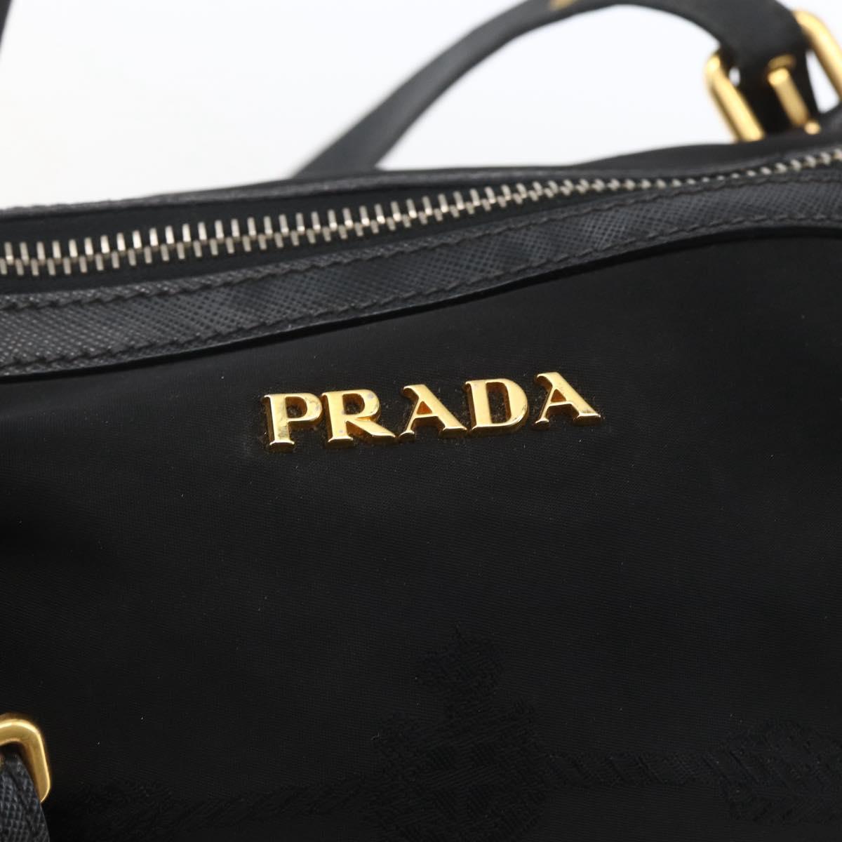 PRADA Tote Bag Nylon Black Gold Auth 166756