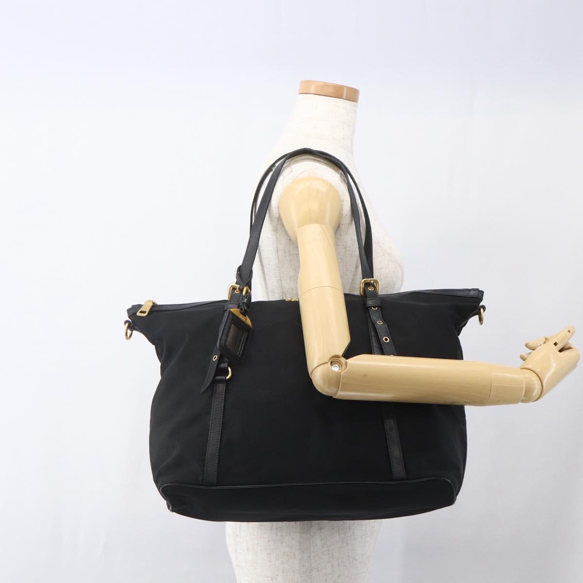 PRADA Tote Bag Nylon Black Gold Auth 166756