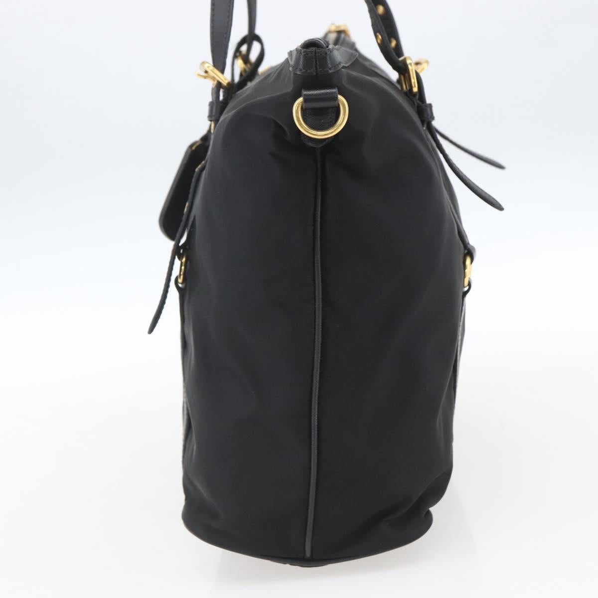 PRADA Tote Bag Nylon Black Gold Auth 166756